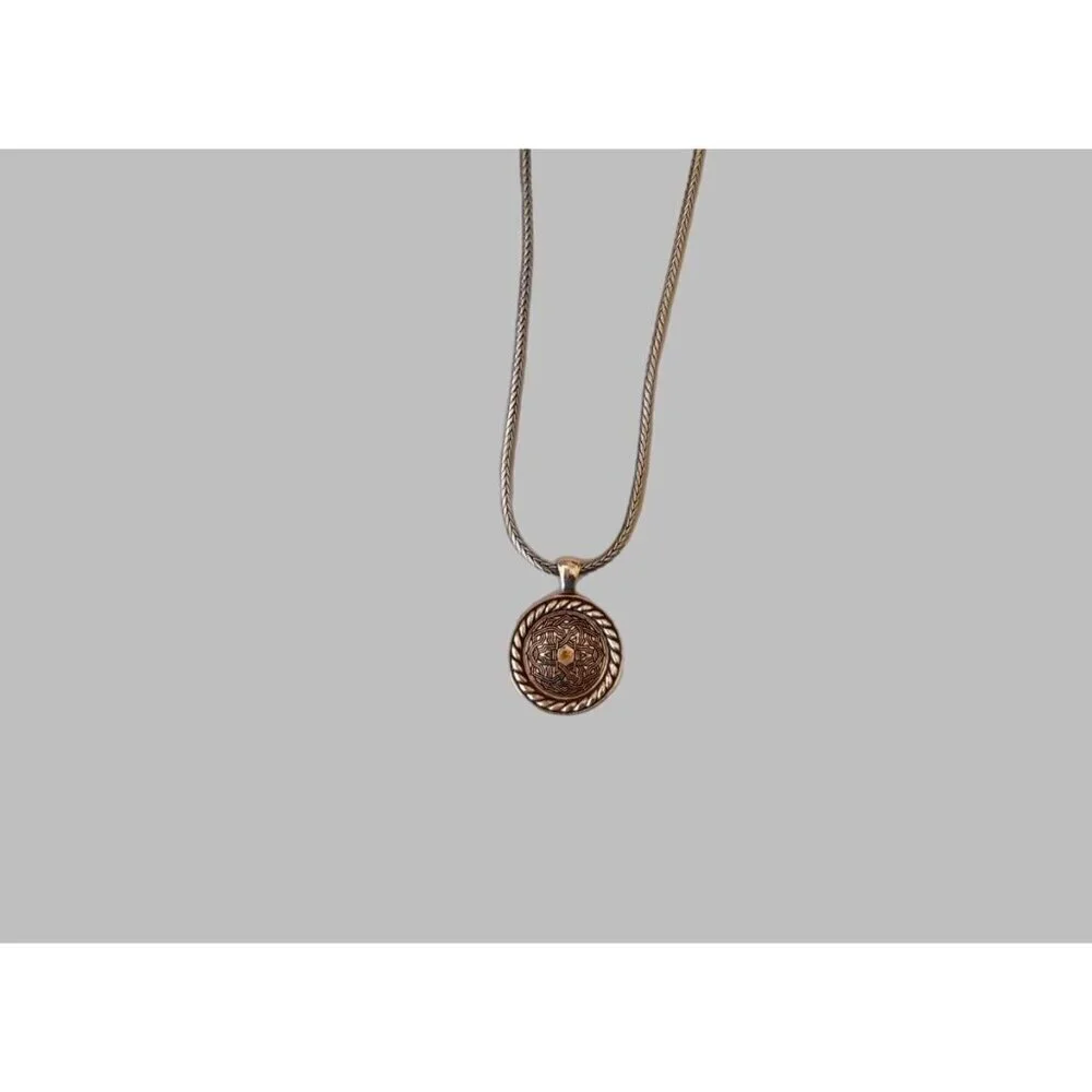 Brighton Ballantyne Silver Plated Reversible Hammered Disc Crystal Necklace